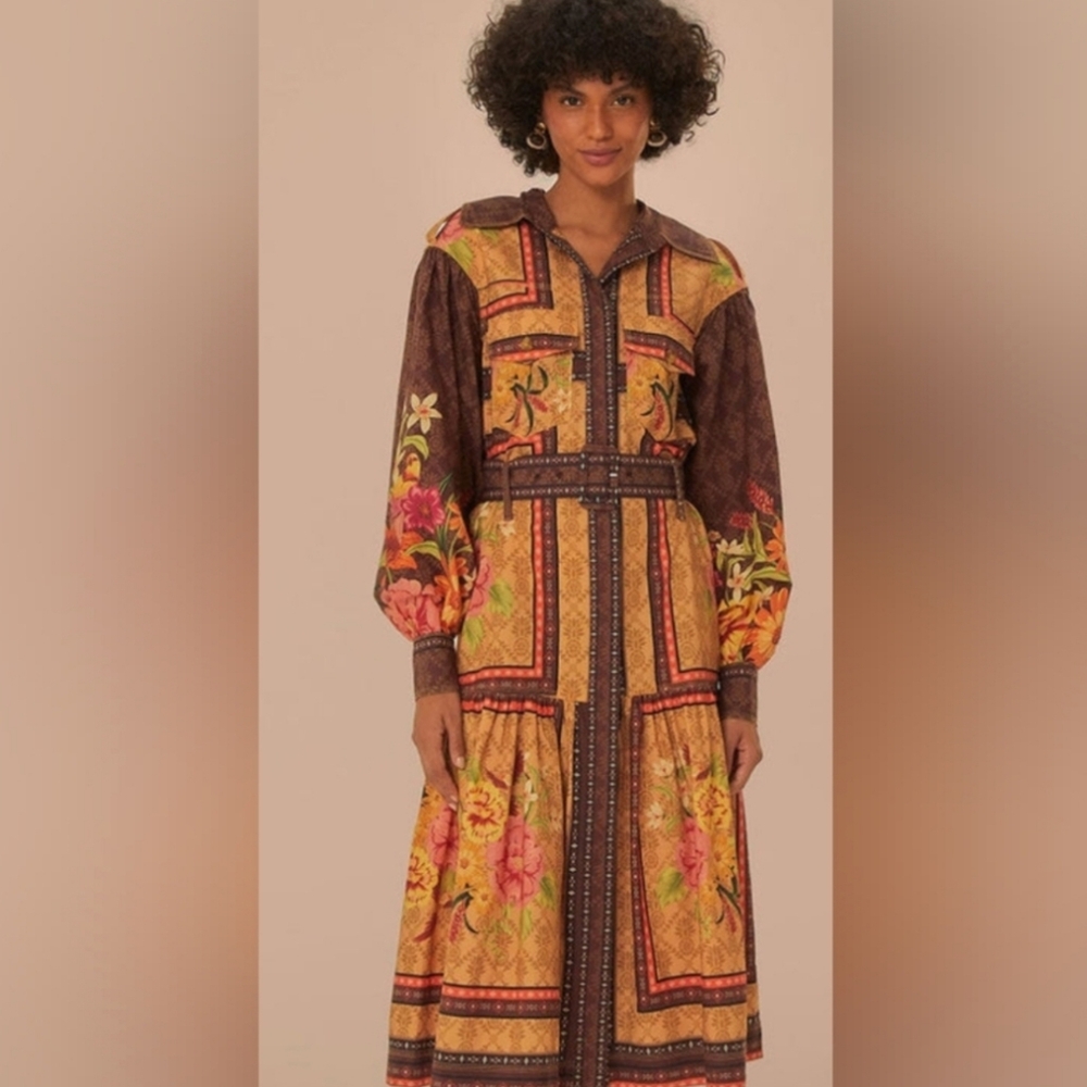 SOLD Farm Rio brown charming garden scarves midi chemise